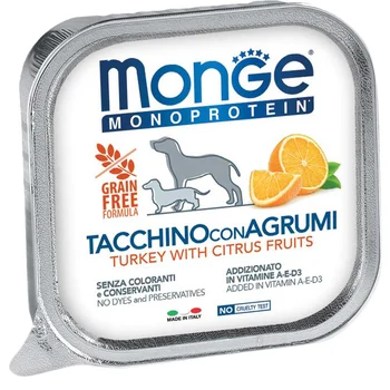 

MONGE MONGE DOG MONOPROTEIN FRUITS monobelkovy for adult dogs with turkey pate and citrus