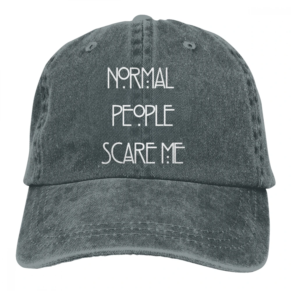 Нормальные люди пугать меня Casquette черный унисекс Мужские Женские джинсовые бейсболка с ремешком кепки Регулируемый Гольф папа шляпа