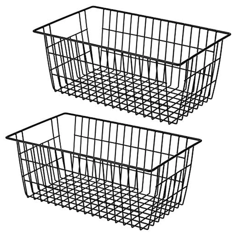 

2 Pack Wire Storage Baskets, Farmhouse Metal Wire Basket Freezer Storage Organizer Bins with Handles