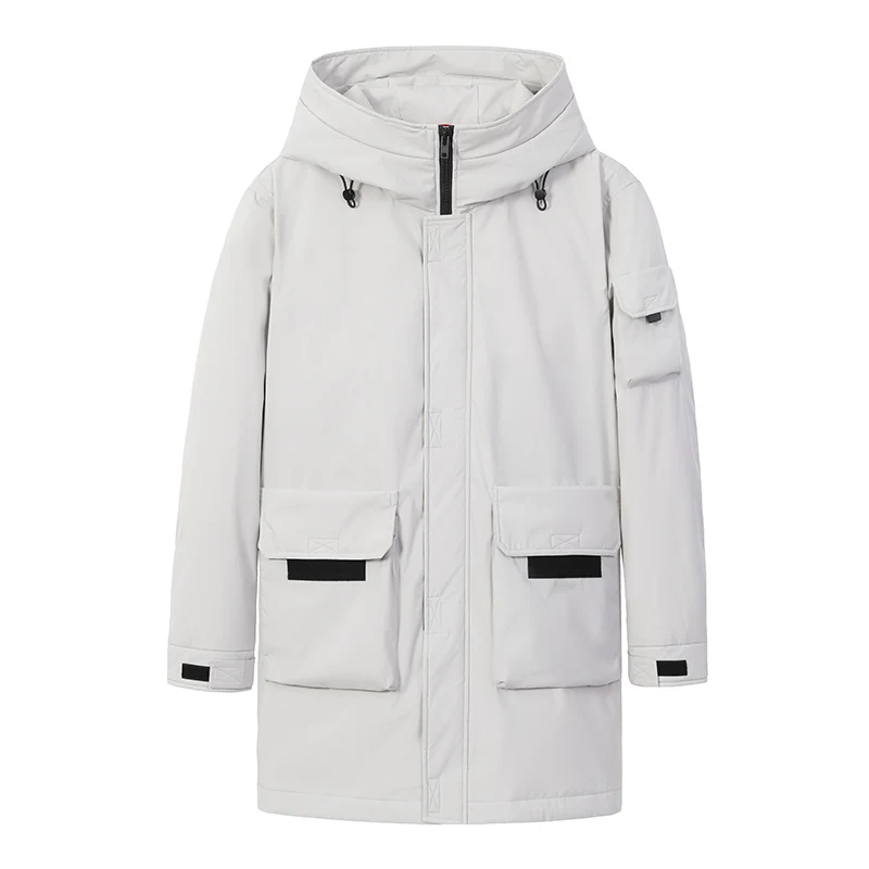 Pioneer Camp Winter Men Long Down Jacket Duck Thick Hooded Causal Pocket Warm Coats for Male AYR901561 - Цвет: AYR901561-Gray