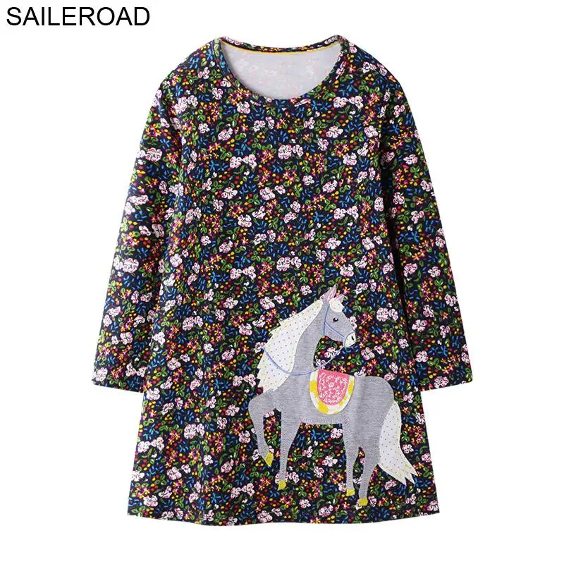 SAILEROAD/платье с карманами и рисунком динозавра; Vestidos; вечернее платье с рисунком для девочек; элегантное платье для малышей; платье с длинными рукавами для детей 6 лет - Цвет: 7200 same picture
