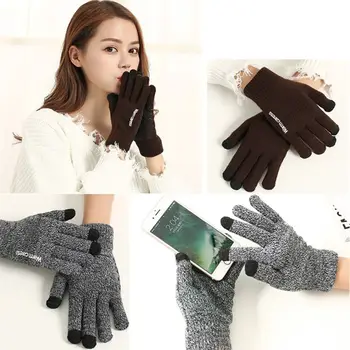

Women Men Winter Knitted Full Fingered Touch Screen Gloves Thermal Thick Warm Lined Non-Slip Palm Outdoor Snow Ski Mittens