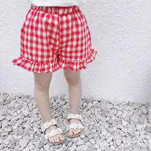Детская одежда, красные клетчатые шорты на весну-лето, шорты для отдыха для девочек