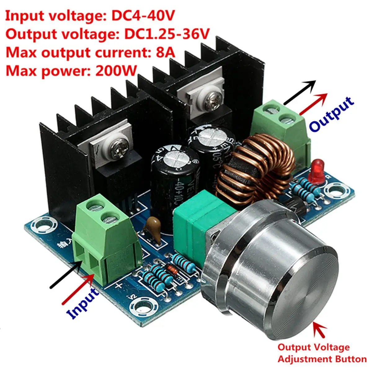

8A 200W DC-DC Step Down Buck Converter Power Supply Module XL4016E1 PWM Adjustable 4-40V To 1.25-36V Step Down Board