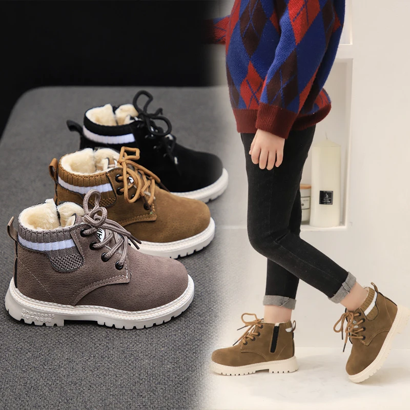 

Children Casual Shoes Snow Boots Autumn Winter Boys Shoes Fashion Leather Soft Anti Slip Girls Boots 21-30 Sport Running Shoes