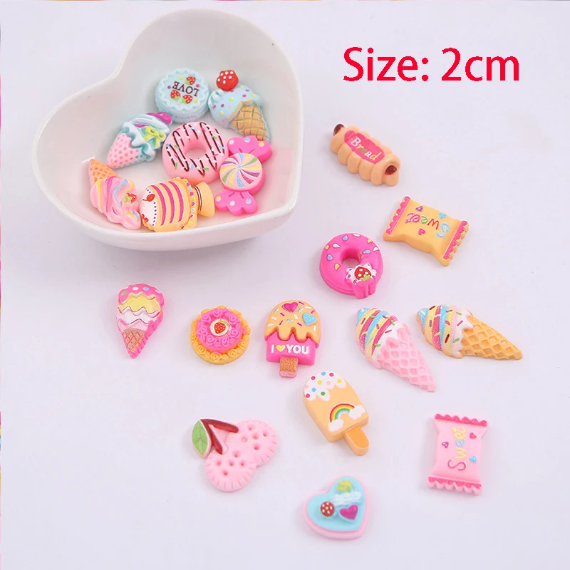 100pcs/Lot Wholesale Fashion Cute Resin Candy Dessert Icecream Gradient Pendant Charm For Woman Girl Cartoon Jewelry Finding DIY