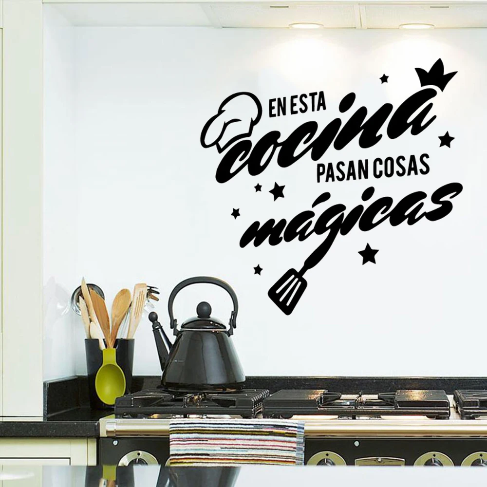 

Wall Sticker Murals En Esta Cocina Pasan Cosas Mágicas Spanish Quotes Vinyl Kitchen Room Decals Home Decoration Wallpaper RU2057