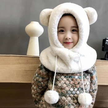 

Kids Baby Winter Bear Ear Hats Lovely Toddler Beanie Cap Fur Warm Baby Hat Hooded Scarf Set Fashion Ear Flap Caps
