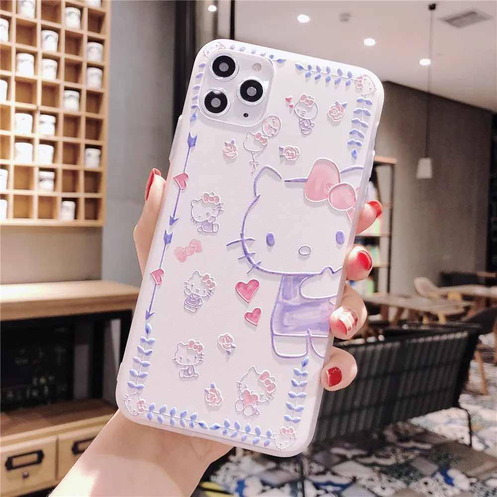 Милый чехол для телефона kitty Cat Emboss для iPhone 11 Pro Max, Мягкая силиконовая задняя крышка для iPhone X Xr Xs MAX 8 7 Plus, чехол Fundas - Цвет: 2 Color