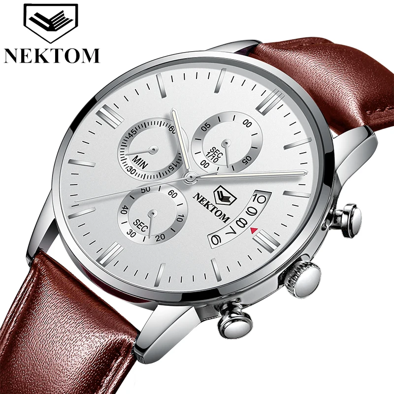 

2020NEKTOM latest waterproof fashion luxury men's quartz movement watch casual sports party dress calendar waterproof leather gi