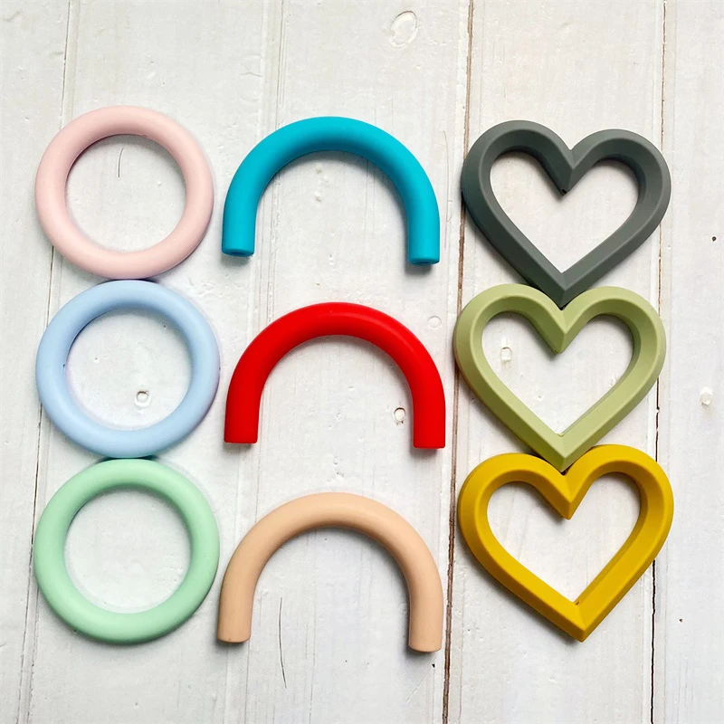 Baby Silicone U Type For Baby Heart shape Ring Teether beads BPA Free Teether Chew Nursing Necklace DIY Pacifier Chain 2pc teething toys,silicone teething toys,baby teething toys,silicone beads,silicone teether,silicone teething beads