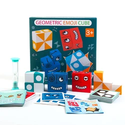 Crianças de madeira formas geométricas face changing cubo expressão correspondência jogo montessori educação infantil brinquedos