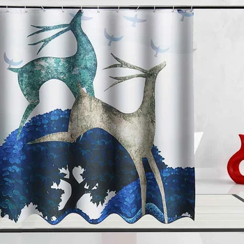 

Reindeer Shower Curtain Bathroom Waterproof Polyester Christmas Shower Curtain Leaves Printing Curtains For Bathroom With Hooks