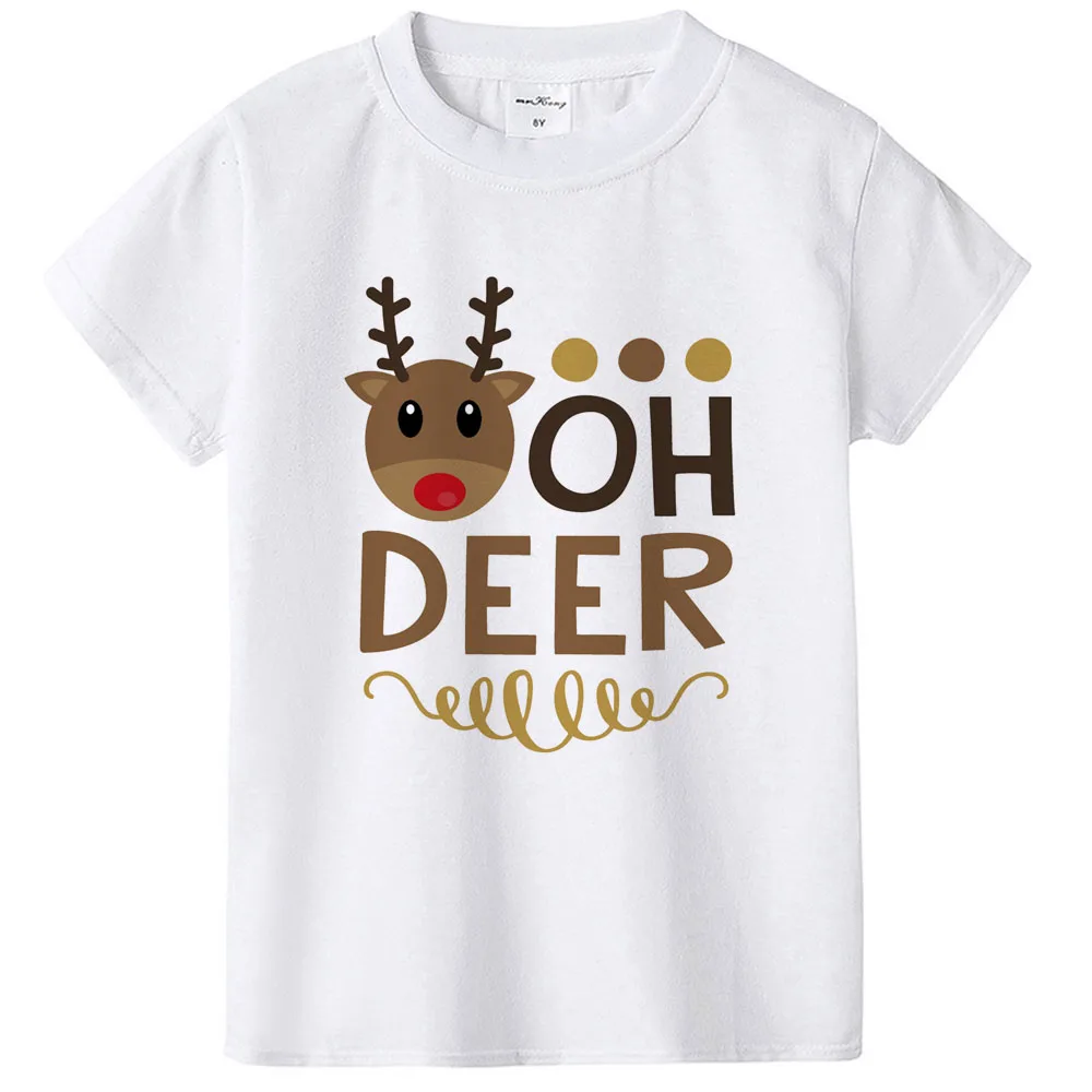 Надписью «Oh Deer» Рождественская Пижама с Одежда для детей; малышей; девочек Олень футболки милые футболки белый, домашний костюм, наряд Одежда забавные модные Стиль Костюмы