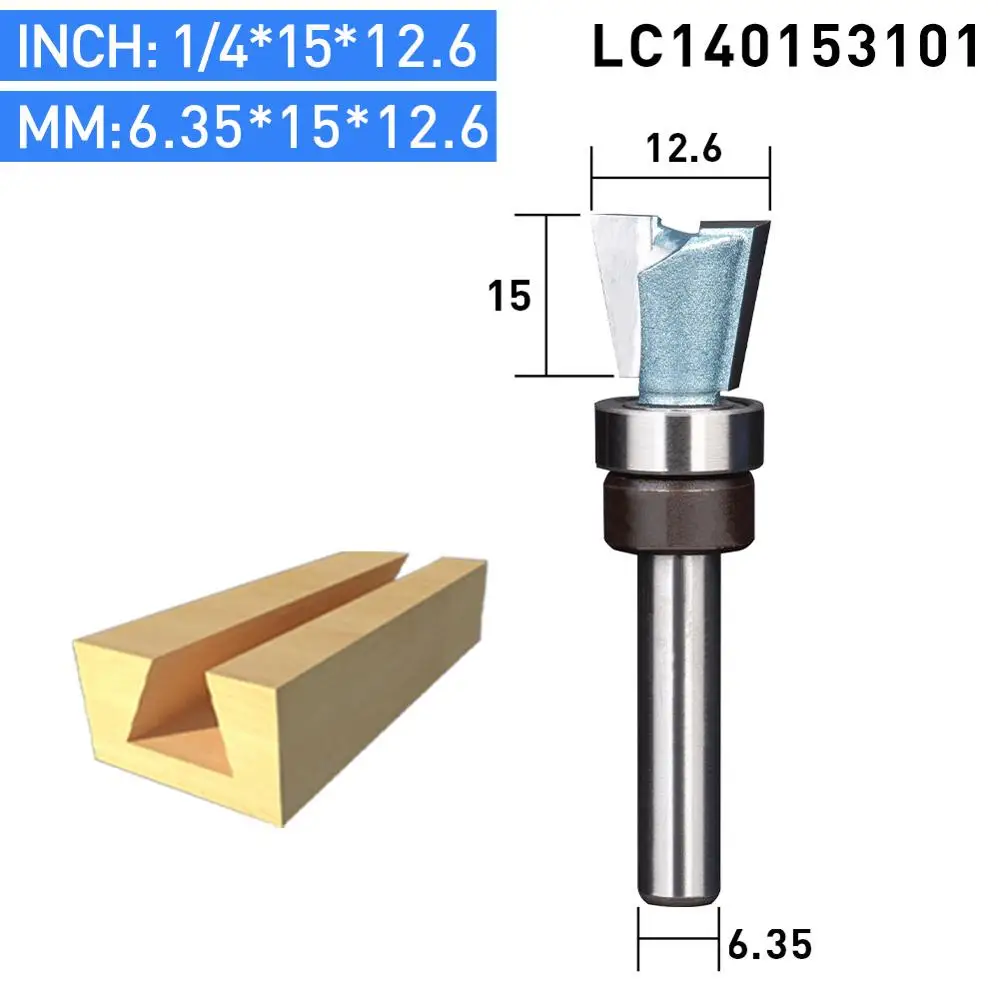 LIDIAO 1/4 ''конические долбовые биты с подшипником деревообрабатывающий фреза Шипованный нож концевая фреза для гравировального Станка фреза - Длина режущей кромки: 6.35 x 15 x 12.6 mm