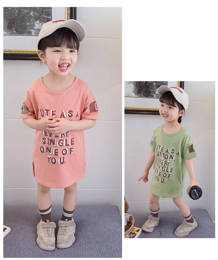 Trendy children's T-shirt summer new style in the long section of casual printing cartoon bear bottoming shirt short sleev