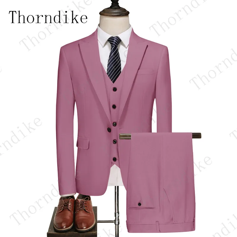 Thorndike мужские костюмы из 3 предметов, приталенные деловые костюмы для жениха, зеленый благородный серый белый смокинг для формальной свадьбы(Блейзер+ брюки+ жилет
