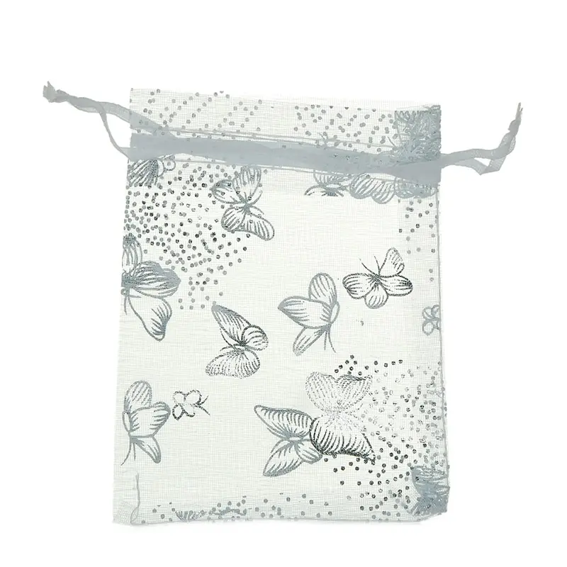 

100PC Organza Bags White Hearts Gift Storage Bags Charms Silver Stars Silk Bags Holder Organizer Wedding Favours Gifts