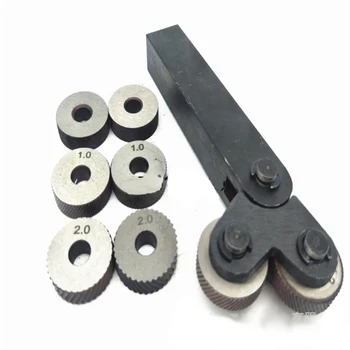 

7pcs/Set Dual Wheel Knurling Tool Diagonal 0.5/1/2mm Wheel Linear Pitch Knurl Set Lathe Cutter Machine Tools