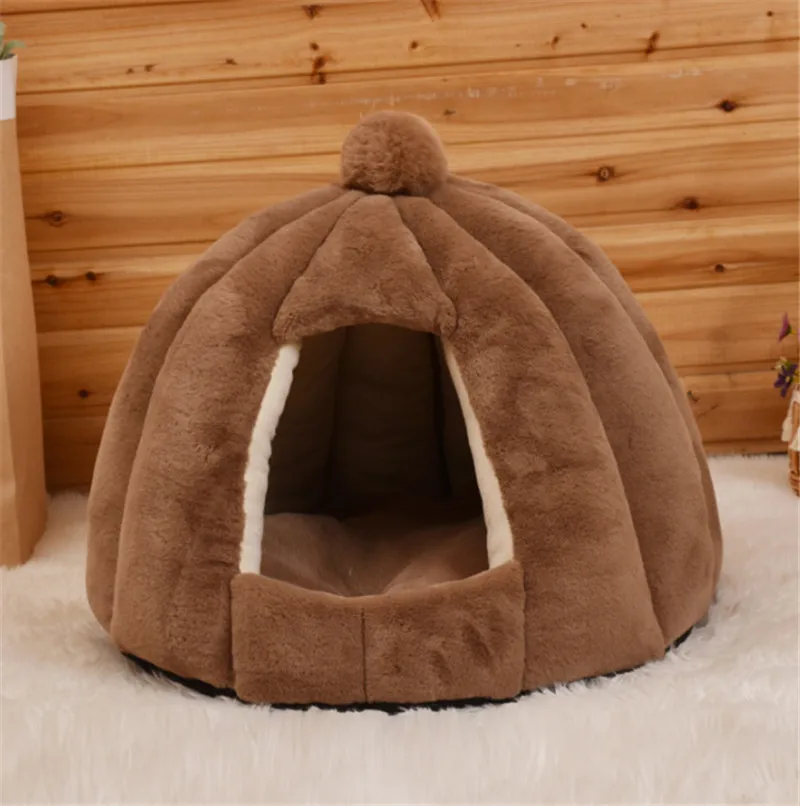Pet Cat собачья Лежанка палатка Igloo плюшевая кошка кровать(M68 - Цвет: Brown