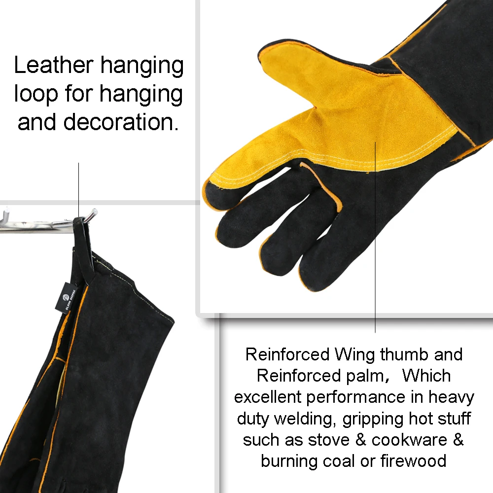 Длинные кожаные перчатки сварочные с две пальмы Толстая Корова Сплит кожа сварщика термостойкие для плиты рабочие перчатки