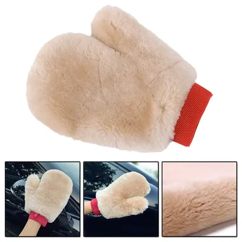 

Grey Wool With Red Cuffs Double Side No Scratch Genuine Incredible Absorption Sheep Skins Mitt Super Soft Wool Car Wash Mitt