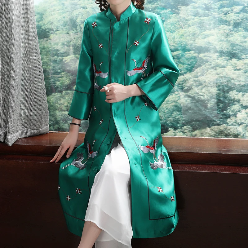 hanfu women long dress chinese style qing dynasty mandarin collar cotton embroidered female traditional national folk robe
