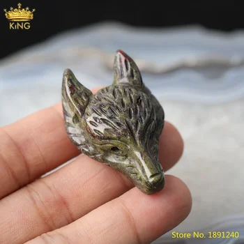 

2pcs/lot 27X40mm Natural Unakite Stone Carved Wolf Head Pendant Jewelry Fashion Women Gemstones Animal Chakra Jewelry Charms
