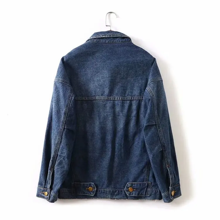 

F6912-Korean-style WOMEN'S Wear 2019 Spring And Autumn New Style Dark Color Fold-down Collar Washing Cowboy Jacket Women's