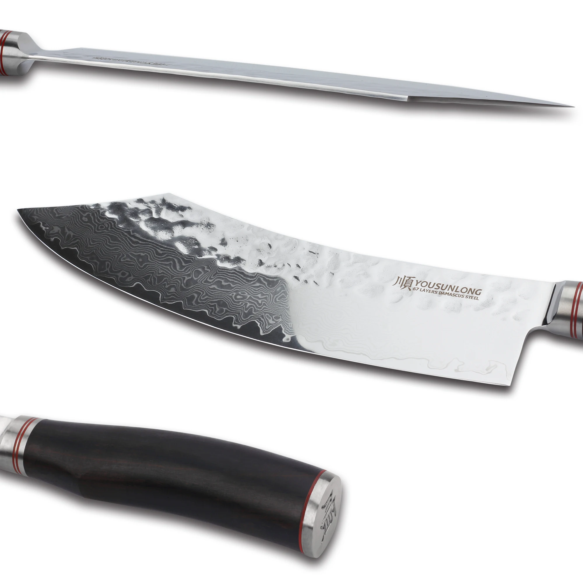 YOUSUNLONG профессиональные поварские ножи 10 дюймов изогнутый cutter-vg10 стальной нож-нож Дамаск-острое лезвие-черная эбеновая ручка