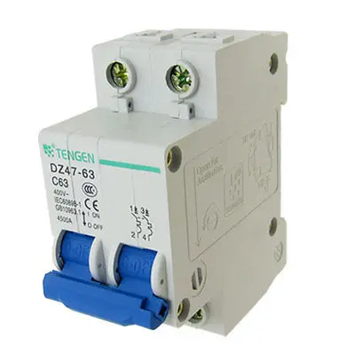 AC 400V 63A 2 полюса 2 P Защита от перегрузки миниатюрный автоматический выключатель