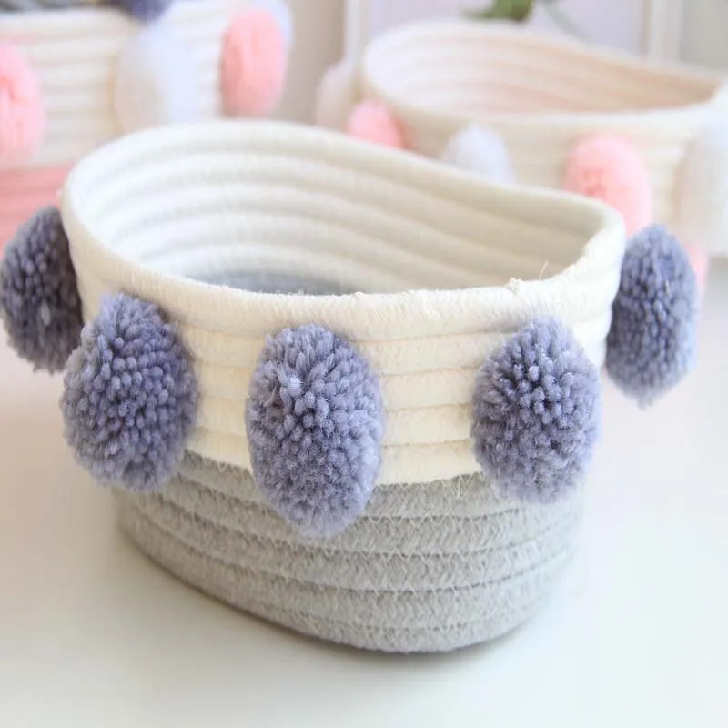 

Knitted Desktop Storage Baskets with Ball Dirty Clothes Underwear Bra Organizer Hamper Pink/Grey
