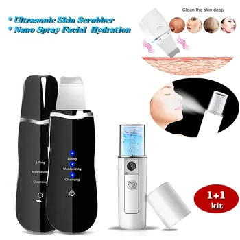 

Skin Care Ultrasonic Face Scrubber Peeling Facial Cleaning Machine Remove Blackhead Wrinkle Spot + SPA Nano Mist Steamer Sprayer