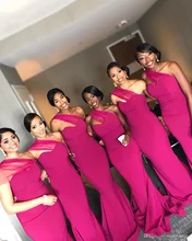 African Mermaid FuchsiaBridesmaid Dresses Fashion One Shoulder Wedding Guest Dress Custom Made Cheap Long Maid of Honor Dresses