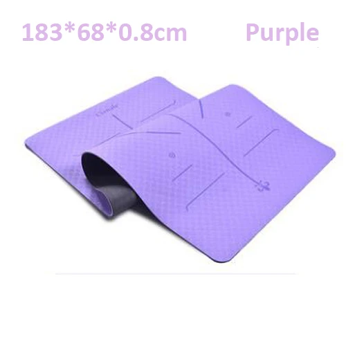 Противоскользящий 183*68 см ТПЭ Коврик для йоги 8 мм утолщенный Пилатес коврик для упражнений фитнес-зал танец Бодибилдинг коврик позиция линия коврик для йоги - Цвет: Purple Position Line