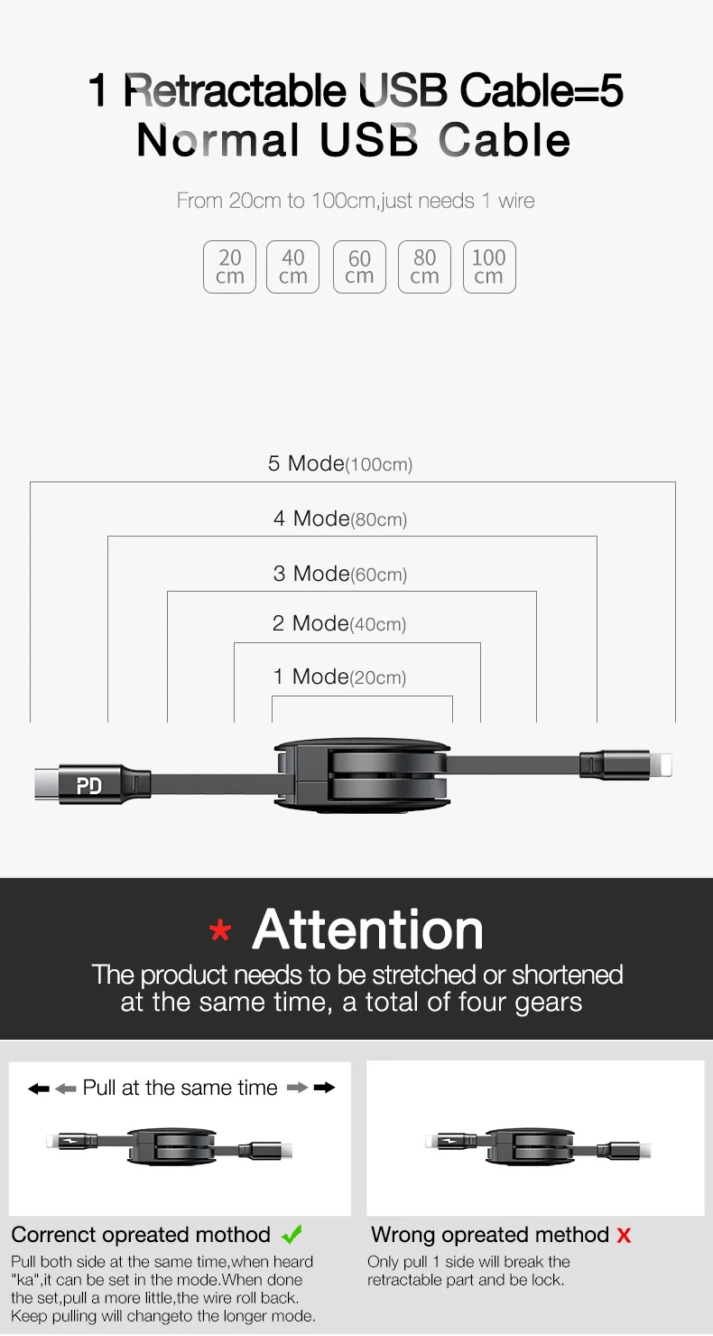 Cafele выдвижной PD кабель usb type C для Lightning Кабель для iPhone 11 Pro Xs Max X Xr 8plus Macbook Быстрая зарядка дата кабель