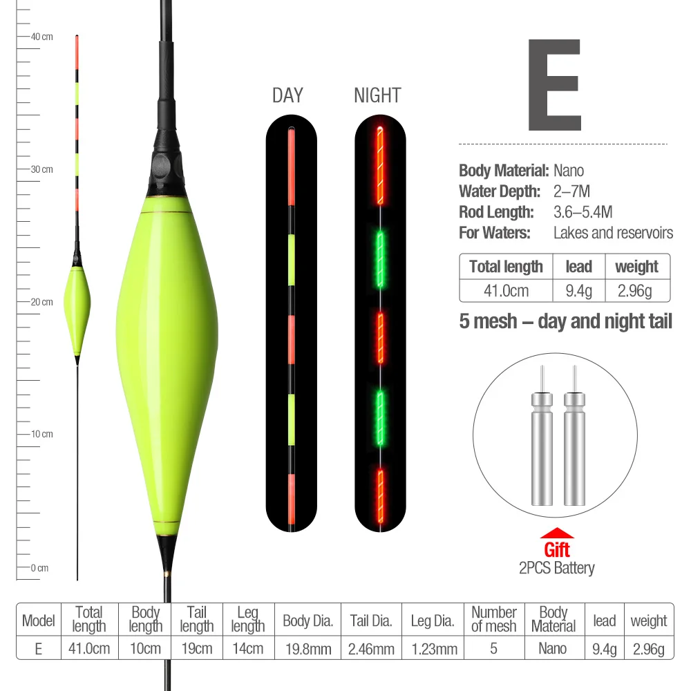 E DONQL 1 шт. Высокое качество Led Электронный поплавок ночного видения поплавок свет рыболовные снасти светящийся Буй с батареей - Цвет: E