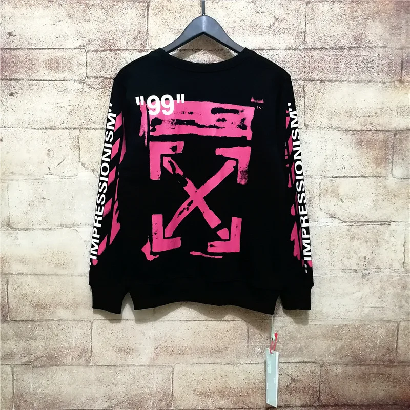 OFF-WHITE 99 граффити рендеринг стрела 19SS Ограниченная серия круглый вырез, для мужчин Пара Толстовка
