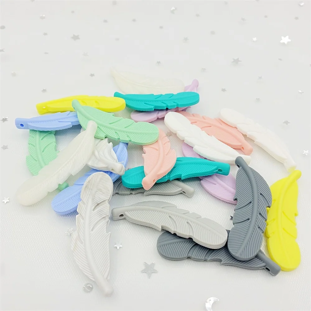 10pcs/lot Silicone Teether Feather Beads Handmade Accessories Teething Toys For Infant Newborn Gift Baby Bpa Free Teether