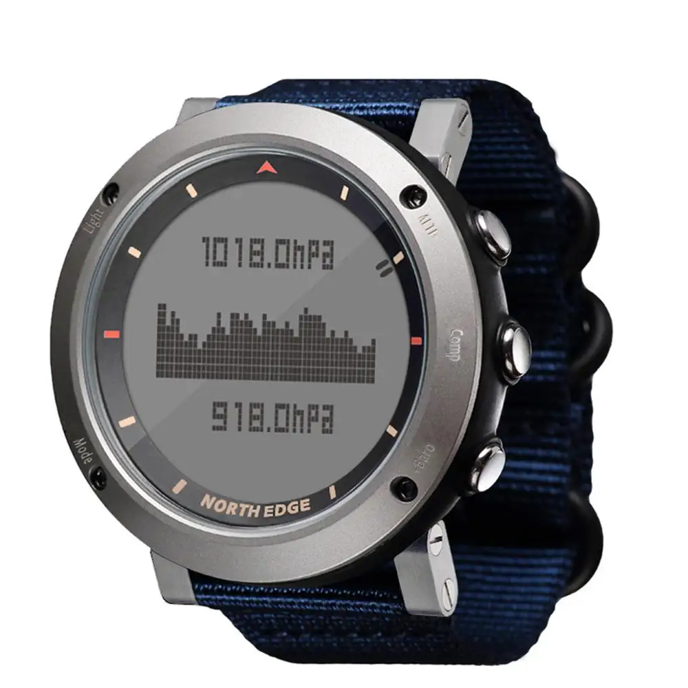 Gray blue canvas Мужские светодиодный цифровые часы, мужские умные часы, 3D шагомер, спортивный браслет для фитнеса, наручные часы, измерение температуры и давления, мужские часы - Цвет: Gray blue canvas