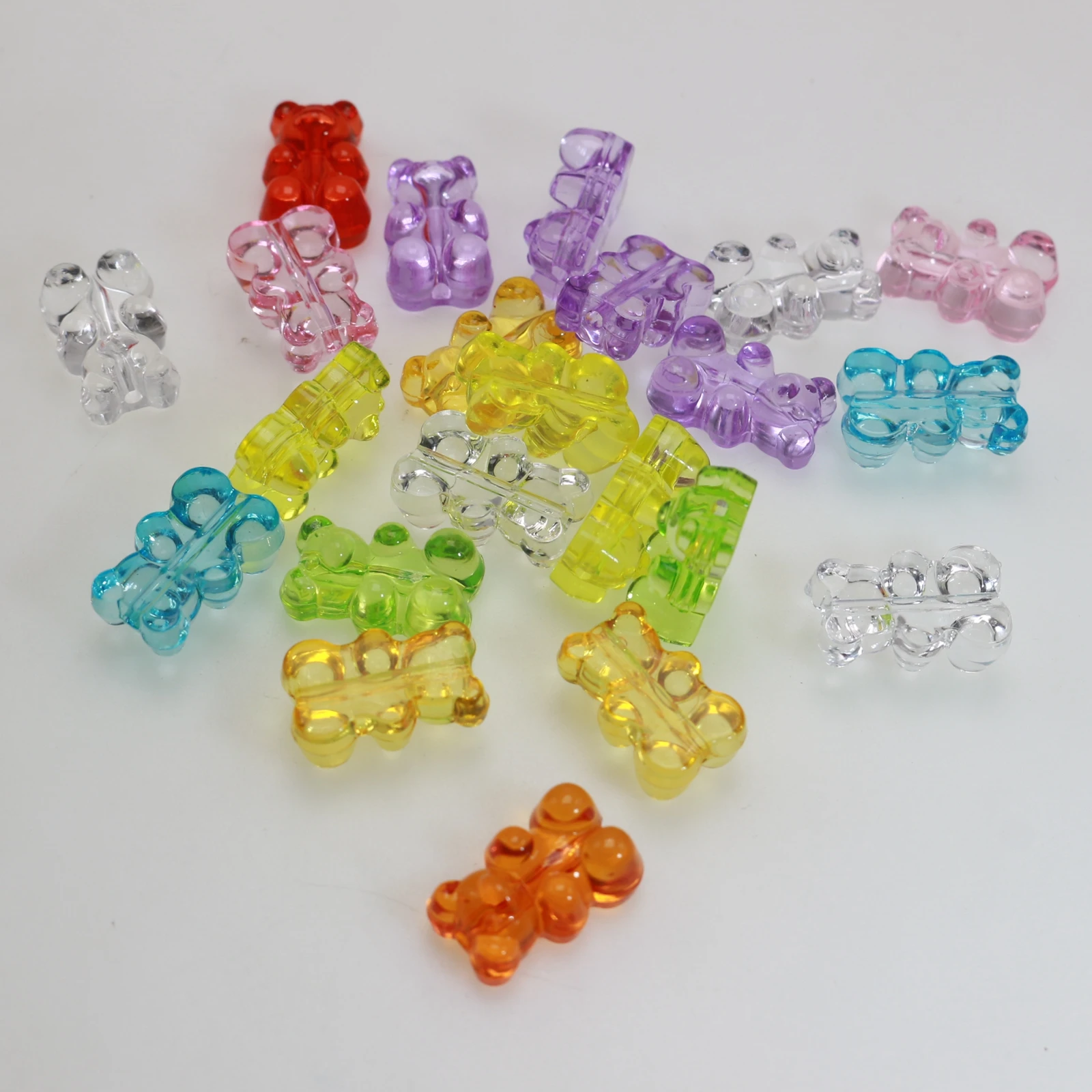 50 Mixed Color Transparent Acrylic Gummy Bear Beads 19mm DIY Bracelet Jewelry