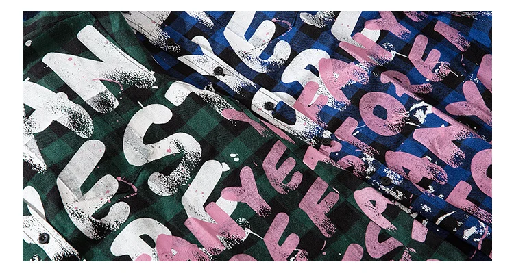 Дропшиппинг рубашка с длинными рукавами Пара плед Осень граффити письмо рубашка Мужская Женская высокая уличная хип хоп Топ Толстовка