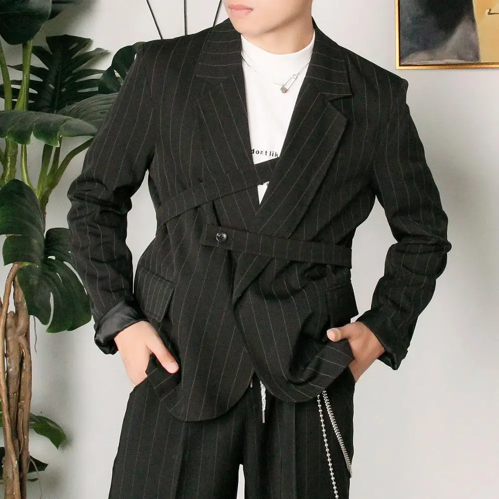 

S-6XL!!2019 Original design stripes irregular binding men vintage suit jacket spring and autumn