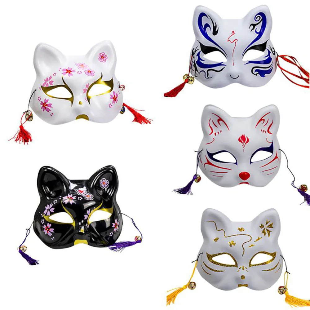 New 2020 Unisex Japanese Fox Mask With Tassels&Bell Non-toxic Cosplay Hand Painted 3D Fox Mask Costumes Props Accessories