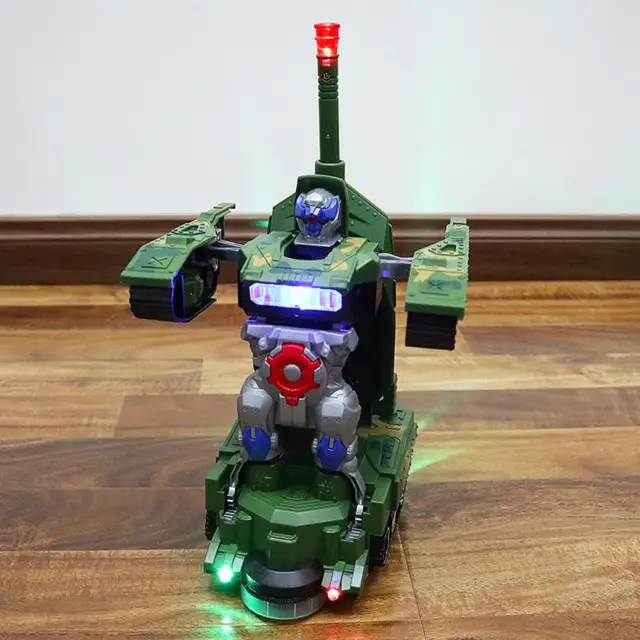 Kids Electric Deformation Robots Combat Tank Toy Flashing Led Light Music Car Boy Gift Toy Electric Universal Wheel Vehicles New 2