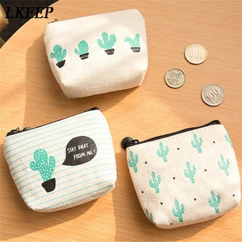

Female Creative Coin Purses Cactus Pattern Zipper Canvas Key Coin Purse Money Change Pouch Small Cute Kids Girls Coin Wallet