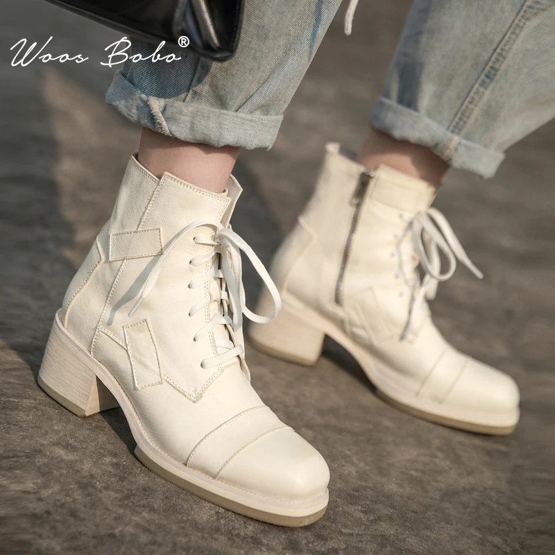 

Retro Martin boots women Wound sticker design Motorcycle boots 2019 Autumn/Winter Brand designer Thick heel women ankle boots
