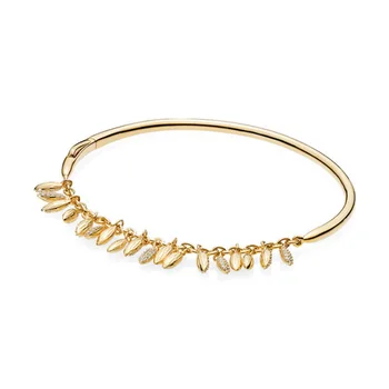

2018 New 100% 925 Sterling Silver Shine Gold Floating Grains Bangle Luxury Exquisite Charm Original Fashion Women Gift Jewelry