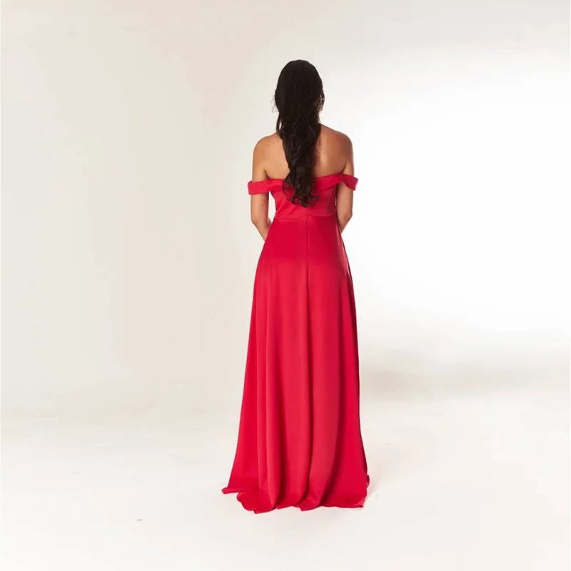 Vestido de festa, вечернее платье, длинное,, вырез лодочкой, с открытыми плечами, элегантное вечернее платье, атласное, с Боковым Разрезом, вечерние платья