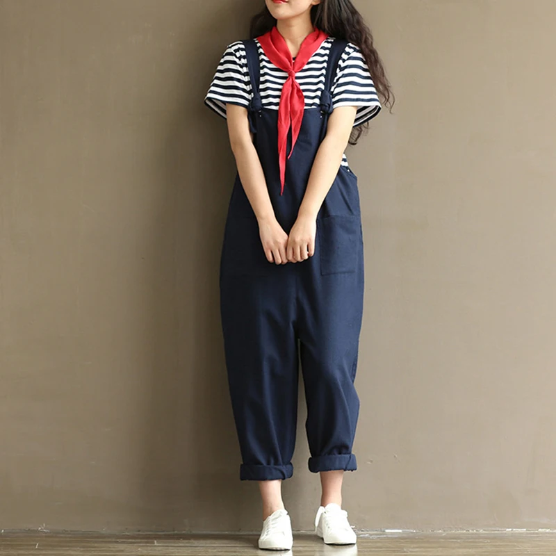 

Women Loose Linen Pants Cotton Jumpsuit Strap Harem Trousers Overalls PLus Size☇